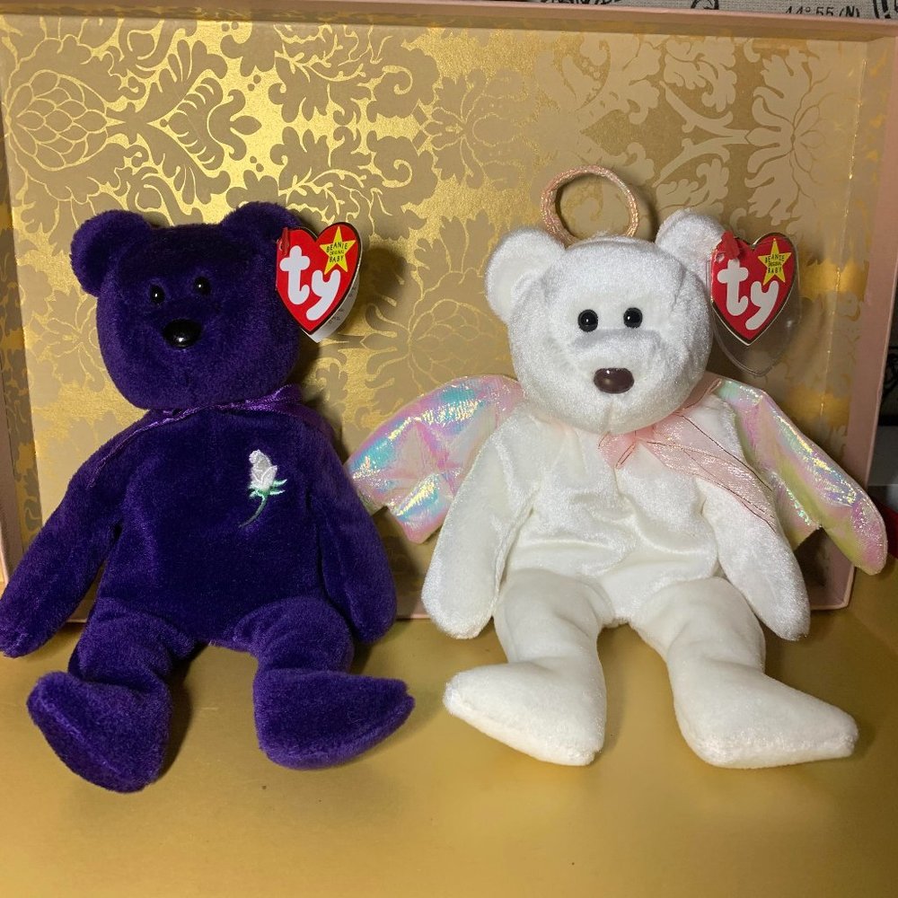 Ty Beanie Babies Princess Diana & Halo Angel - Indonesia NWT in Case
